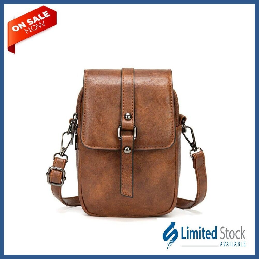 Vintage PU Leather Crossbody Phone Bag with Tassel & Rivet Decoration